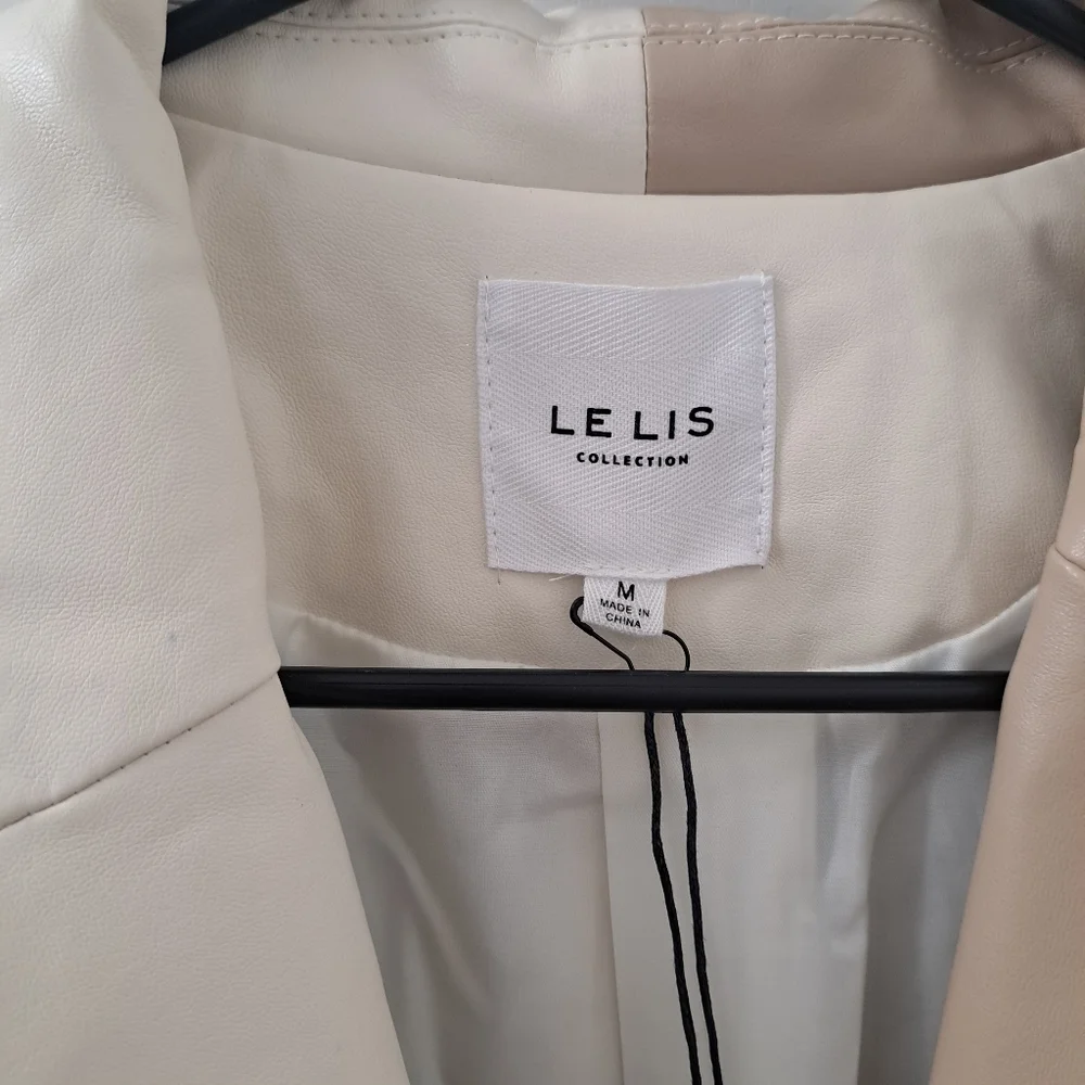 NEW Le Lis Two Tone Cream Tan Faux Leather Women's Blazer Jacket Size Medium - Picture 5 of 5